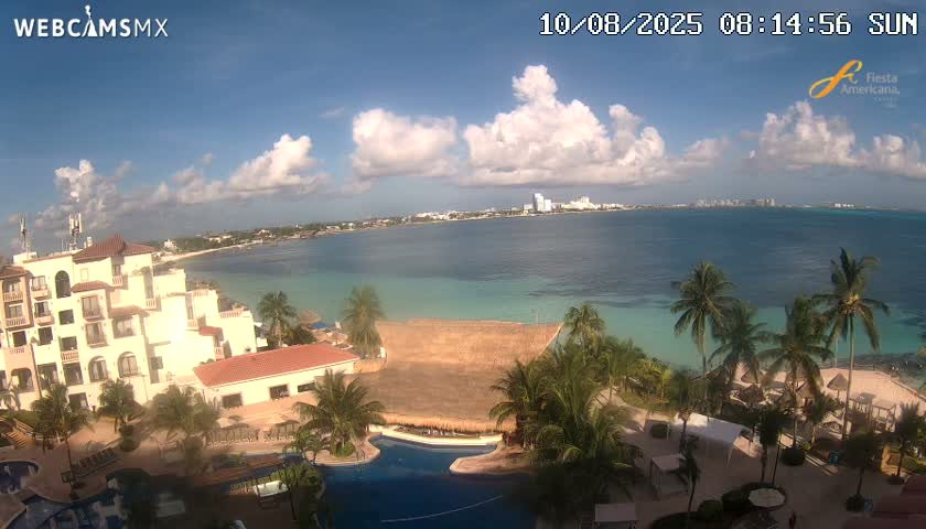 Cancún City Skyline & Carribean Coast from Fiesta Americana Live Cam - Zona Hotelera (Hotel Zone), Cancun, Quintana Roo, Mexico