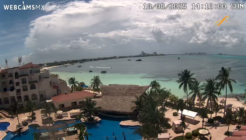 Cancún City Skyline & Carribean Coast from Fiesta Americana Live Cam - Zona Hotelera (Hotel Zone), Cancun, Quintana Roo, Mexico