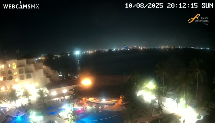 Cancún City Skyline & Carribean Coast from Fiesta Americana Live Cam - Zona Hotelera (Hotel Zone), Cancun, Quintana Roo, Mexico