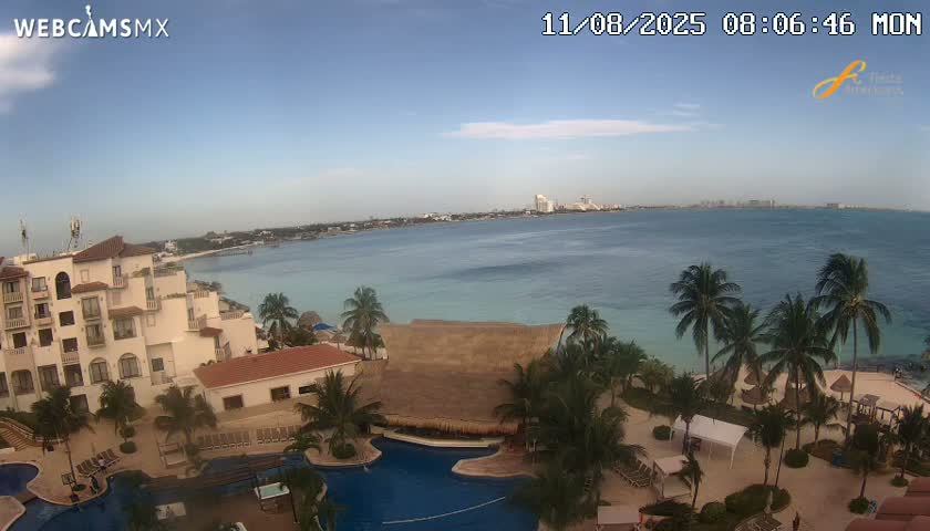 Cancún City Skyline & Carribean Coast from Fiesta Americana Live Cam - Zona Hotelera (Hotel Zone), Cancun, Quintana Roo, Mexico