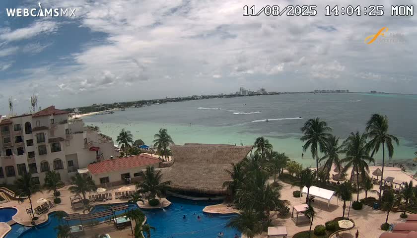 Cancún City Skyline & Carribean Coast from Fiesta Americana Live Cam - Zona Hotelera (Hotel Zone), Cancun, Quintana Roo, Mexico