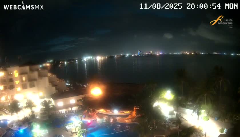 Cancún City Skyline & Carribean Coast from Fiesta Americana Live Cam - Zona Hotelera (Hotel Zone), Cancun, Quintana Roo, Mexico