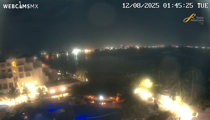Cancún City Skyline & Carribean Coast from Fiesta Americana Live Cam - Zona Hotelera (Hotel Zone), Cancun, Quintana Roo, Mexico