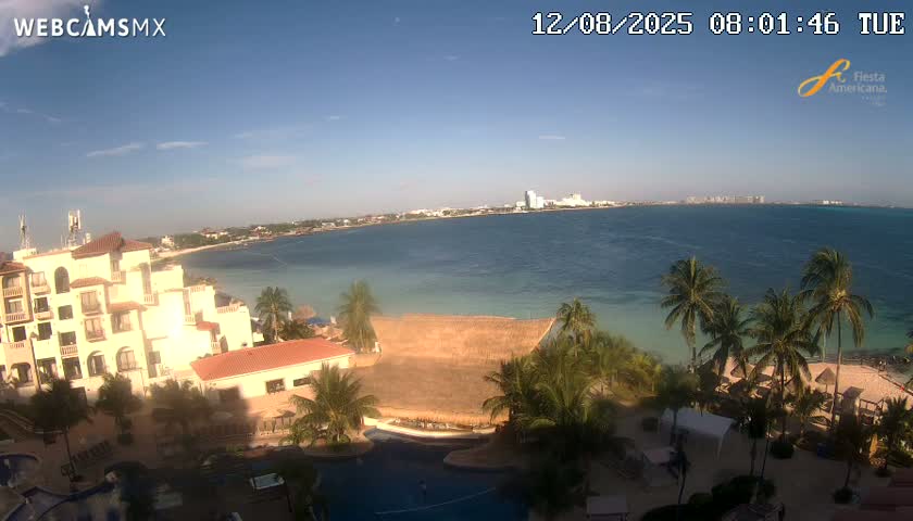 Cancún City Skyline & Carribean Coast from Fiesta Americana Live Cam - Zona Hotelera (Hotel Zone), Cancun, Quintana Roo, Mexico