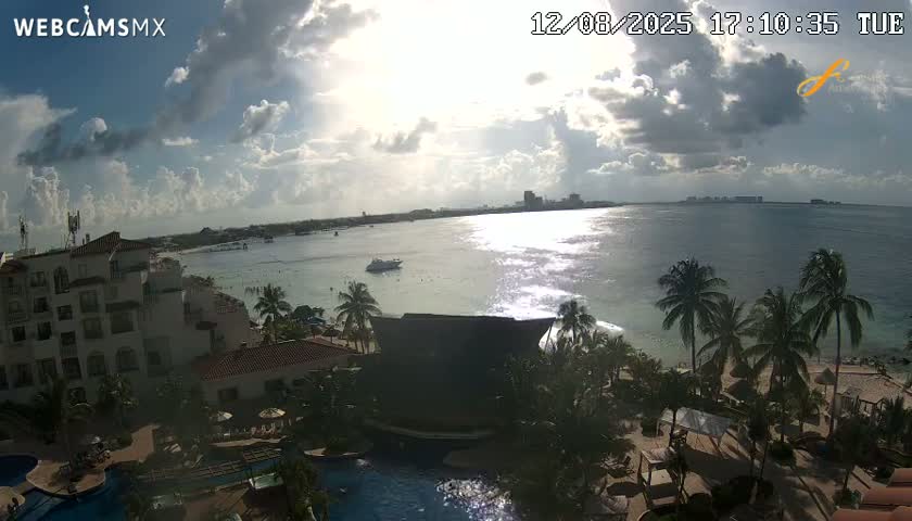 Cancún City Skyline & Carribean Coast from Fiesta Americana Live Cam - Zona Hotelera (Hotel Zone), Cancun, Quintana Roo, Mexico