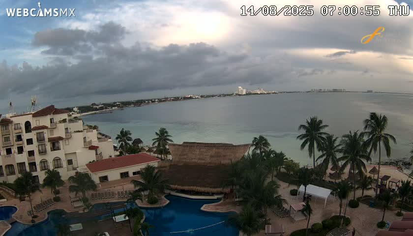 Cancún City Skyline & Carribean Coast from Fiesta Americana Live Cam - Zona Hotelera (Hotel Zone), Cancun, Quintana Roo, Mexico