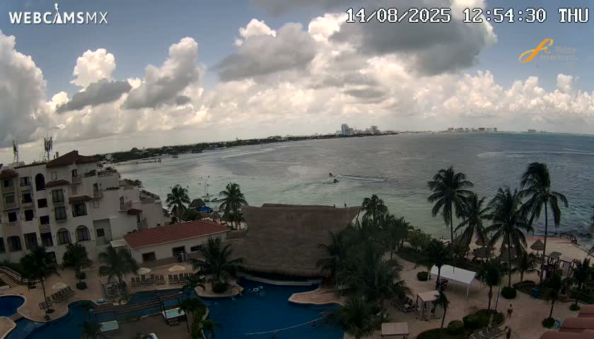 Cancún City Skyline & Carribean Coast from Fiesta Americana Live Cam - Zona Hotelera (Hotel Zone), Cancun, Quintana Roo, Mexico