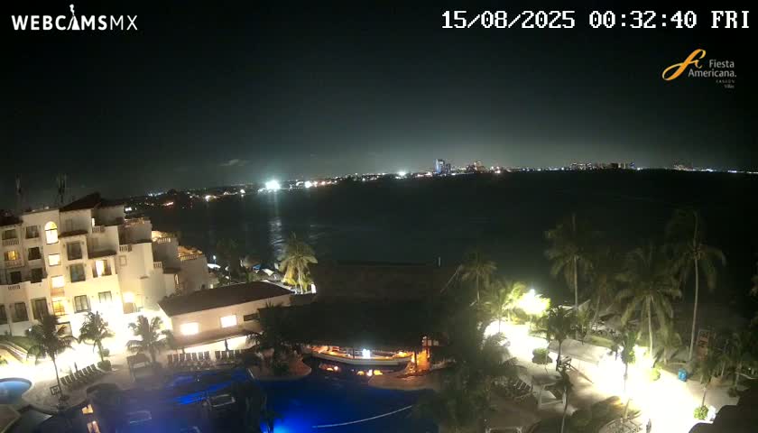 Cancún City Skyline & Carribean Coast from Fiesta Americana Live Cam - Zona Hotelera (Hotel Zone), Cancun, Quintana Roo, Mexico