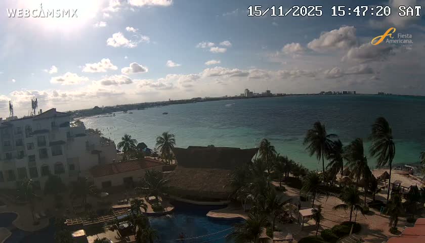 Cancún City Skyline & Carribean Coast from Fiesta Americana Live Cam - Zona Hotelera (Hotel Zone), Cancun, Quintana Roo, Mexico