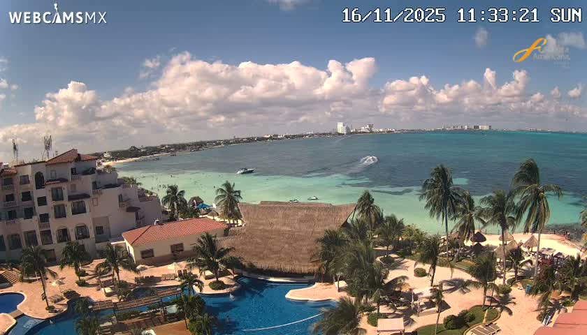 Cancún City Skyline & Carribean Coast from Fiesta Americana Live Cam - Zona Hotelera (Hotel Zone), Cancun, Quintana Roo, Mexico