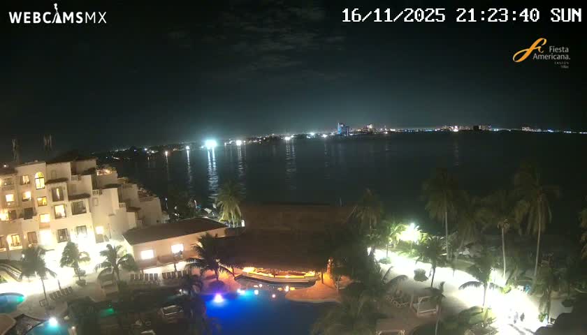 Cancún City Skyline & Carribean Coast from Fiesta Americana Live Cam - Zona Hotelera (Hotel Zone), Cancun, Quintana Roo, Mexico