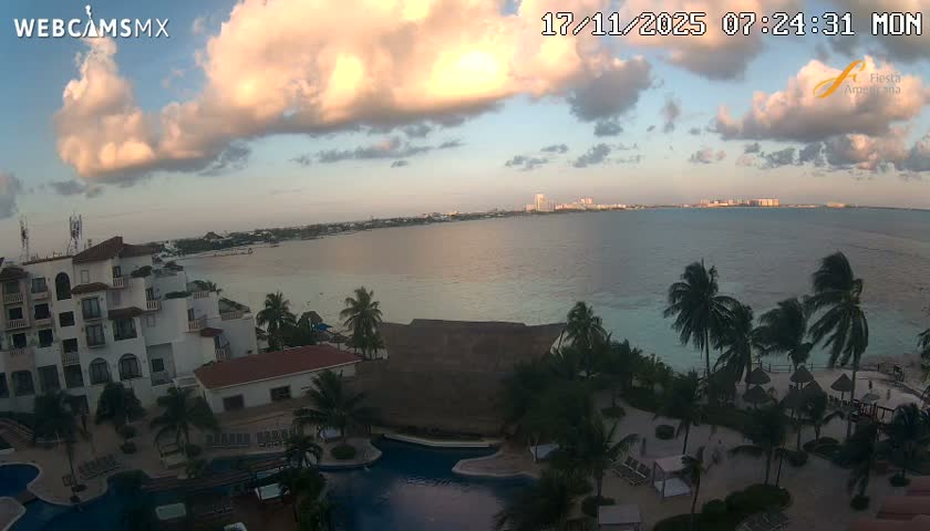 Cancún City Skyline & Carribean Coast from Fiesta Americana Live Cam - Zona Hotelera (Hotel Zone), Cancun, Quintana Roo, Mexico