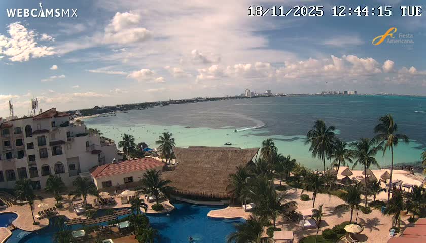 Cancún City Skyline & Carribean Coast from Fiesta Americana Live Cam - Zona Hotelera (Hotel Zone), Cancun, Quintana Roo, Mexico