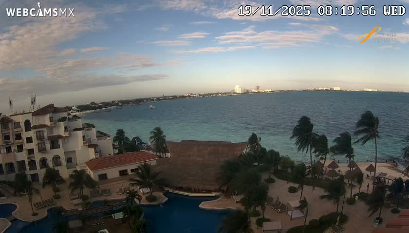 Cancún City Skyline & Carribean Coast from Fiesta Americana Live Cam - Zona Hotelera (Hotel Zone), Cancun, Quintana Roo, Mexico