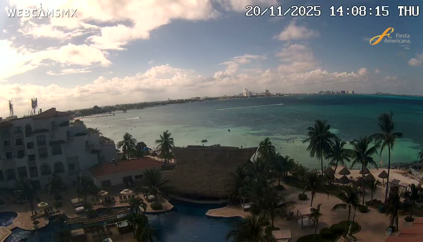 Cancún City Skyline & Carribean Coast from Fiesta Americana Live Cam - Zona Hotelera (Hotel Zone), Cancun, Quintana Roo, Mexico