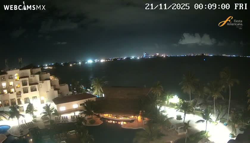 Cancún City Skyline & Carribean Coast from Fiesta Americana Live Cam - Zona Hotelera (Hotel Zone), Cancun, Quintana Roo, Mexico