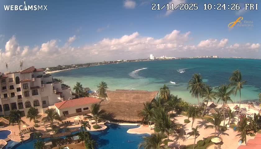 Cancún City Skyline & Carribean Coast from Fiesta Americana Live Cam - Zona Hotelera (Hotel Zone), Cancun, Quintana Roo, Mexico