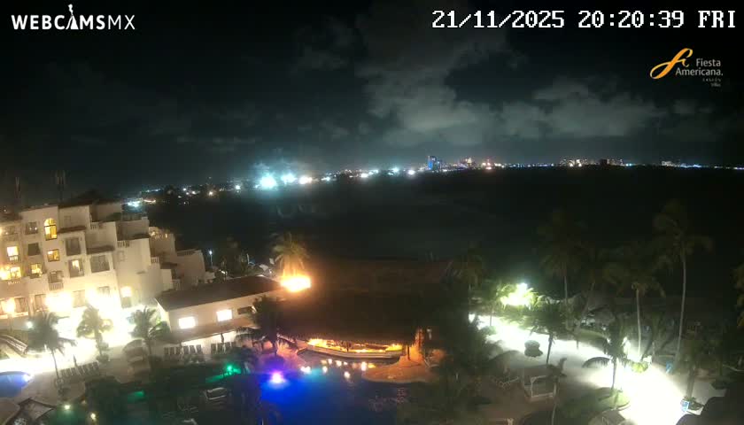 Cancún City Skyline & Carribean Coast from Fiesta Americana Live Cam - Zona Hotelera (Hotel Zone), Cancun, Quintana Roo, Mexico