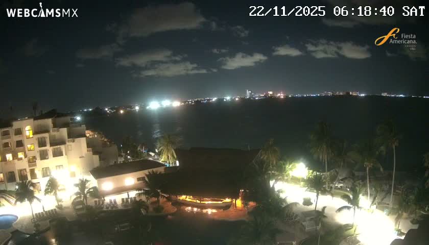 Cancún City Skyline & Carribean Coast from Fiesta Americana Live Cam - Zona Hotelera (Hotel Zone), Cancun, Quintana Roo, Mexico