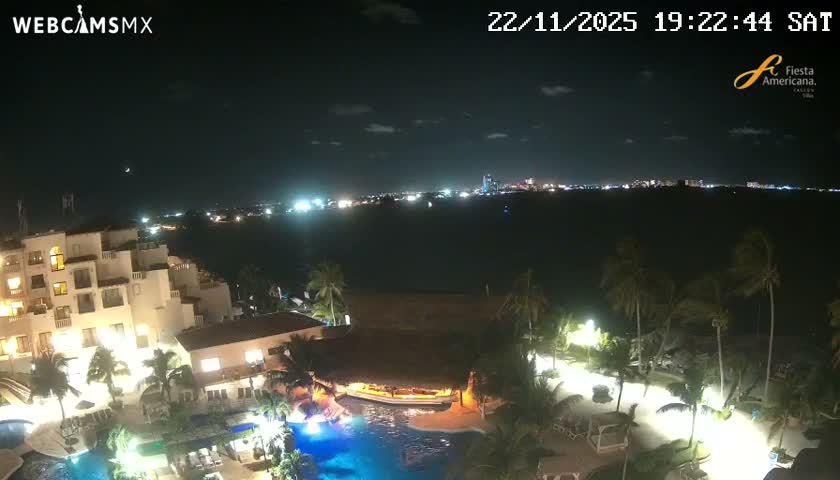 Cancún City Skyline & Carribean Coast from Fiesta Americana Live Cam - Zona Hotelera (Hotel Zone), Cancun, Quintana Roo, Mexico