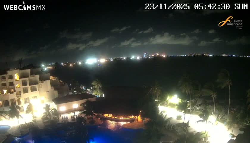 Cancún City Skyline & Carribean Coast from Fiesta Americana Live Cam - Zona Hotelera (Hotel Zone), Cancun, Quintana Roo, Mexico