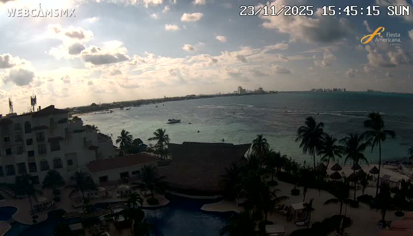 Cancún City Skyline & Carribean Coast from Fiesta Americana Live Cam - Zona Hotelera (Hotel Zone), Cancun, Quintana Roo, Mexico