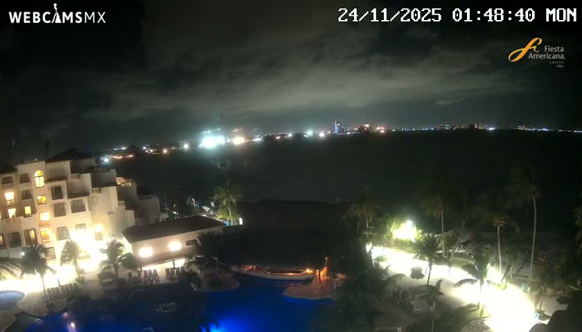 Cancún City Skyline & Carribean Coast from Fiesta Americana Live Cam - Zona Hotelera (Hotel Zone), Cancun, Quintana Roo, Mexico
