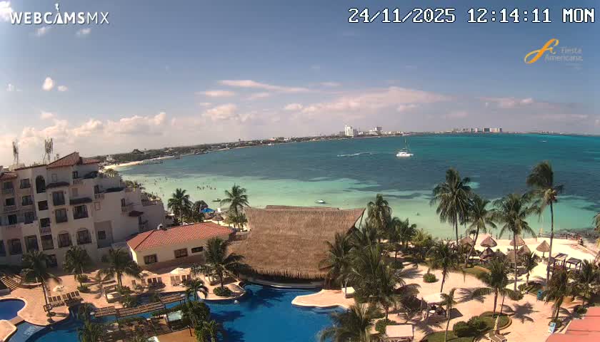 Cancún City Skyline & Carribean Coast from Fiesta Americana Live Cam - Zona Hotelera (Hotel Zone), Cancun, Quintana Roo, Mexico