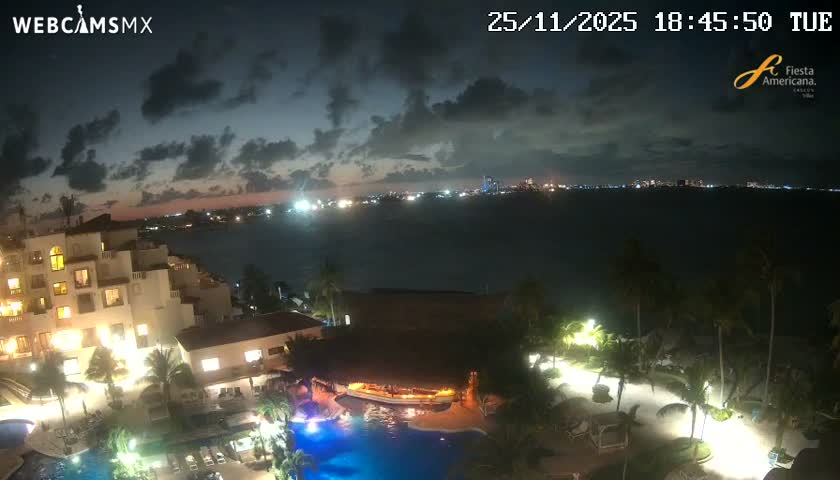 Cancún City Skyline & Carribean Coast from Fiesta Americana Live Cam - Zona Hotelera (Hotel Zone), Cancun, Quintana Roo, Mexico