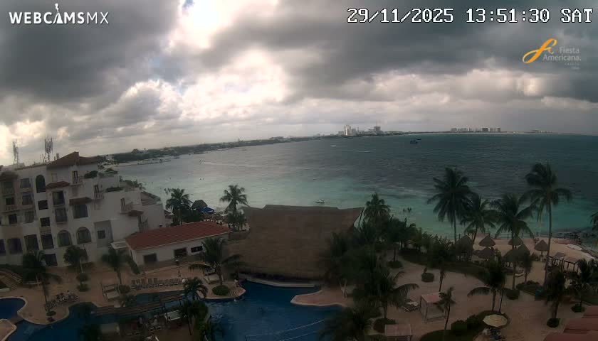 Cancún City Skyline & Carribean Coast from Fiesta Americana Live Cam - Zona Hotelera (Hotel Zone), Cancun, Quintana Roo, Mexico