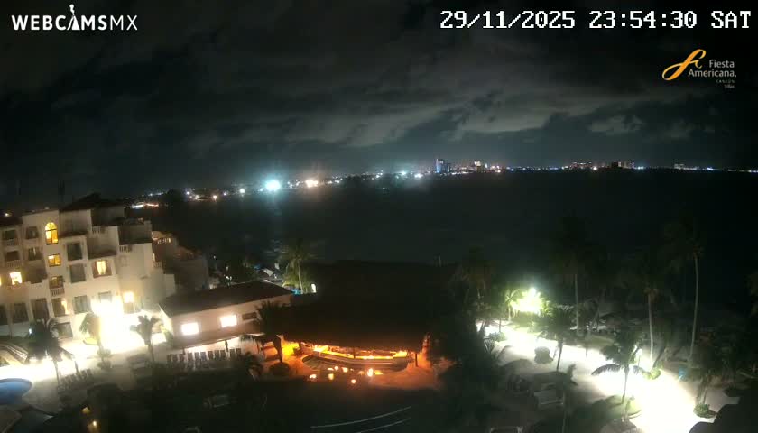 Cancún City Skyline & Carribean Coast from Fiesta Americana Live Cam - Zona Hotelera (Hotel Zone), Cancun, Quintana Roo, Mexico