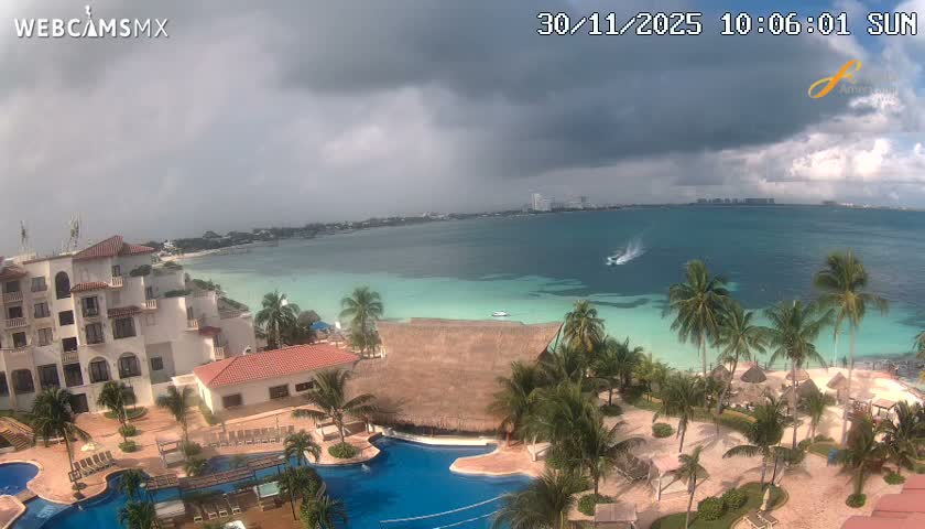 Cancún City Skyline & Carribean Coast from Fiesta Americana Live Cam - Zona Hotelera (Hotel Zone), Cancun, Quintana Roo, Mexico