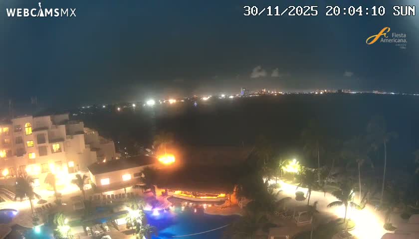 Cancún City Skyline & Carribean Coast from Fiesta Americana Live Cam - Zona Hotelera (Hotel Zone), Cancun, Quintana Roo, Mexico