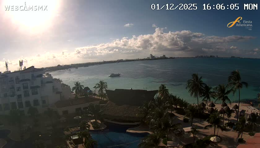 Cancún City Skyline & Carribean Coast from Fiesta Americana Live Cam - Zona Hotelera (Hotel Zone), Cancun, Quintana Roo, Mexico