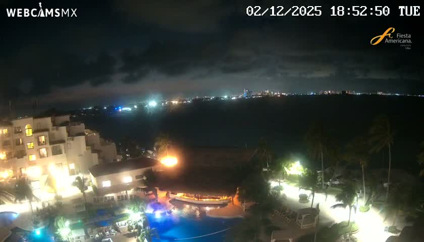 Cancún City Skyline & Carribean Coast from Fiesta Americana Live Cam - Zona Hotelera (Hotel Zone), Cancun, Quintana Roo, Mexico