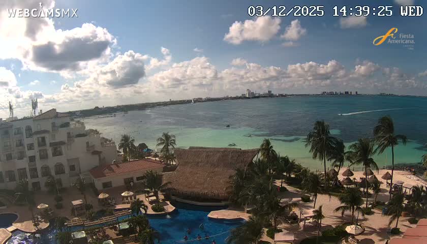 Cancún City Skyline & Carribean Coast from Fiesta Americana Live Cam - Zona Hotelera (Hotel Zone), Cancun, Quintana Roo, Mexico