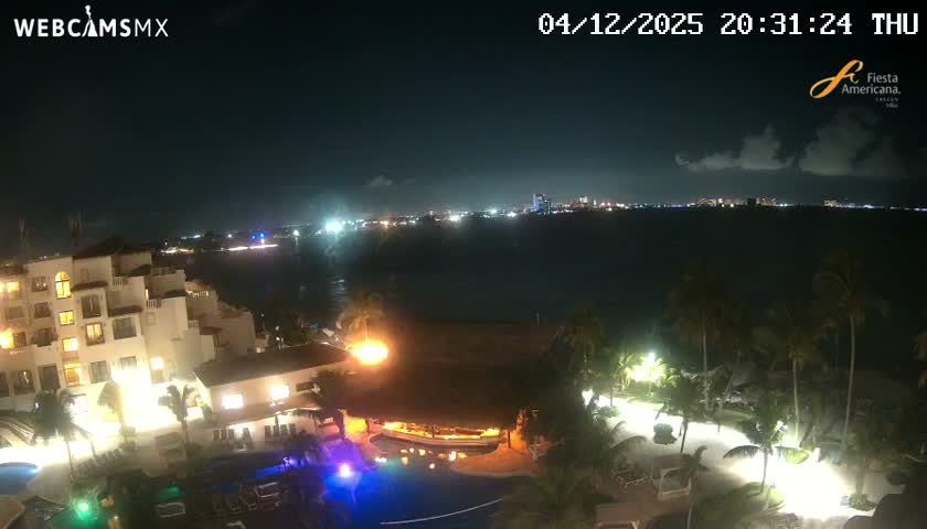 Cancún City Skyline & Carribean Coast from Fiesta Americana Live Cam - Zona Hotelera (Hotel Zone), Cancun, Quintana Roo, Mexico