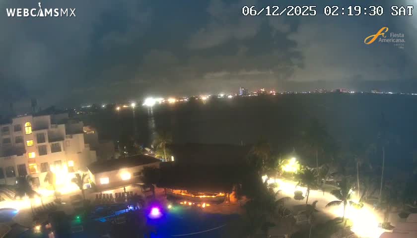 Cancún City Skyline & Carribean Coast from Fiesta Americana Live Cam - Zona Hotelera (Hotel Zone), Cancun, Quintana Roo, Mexico