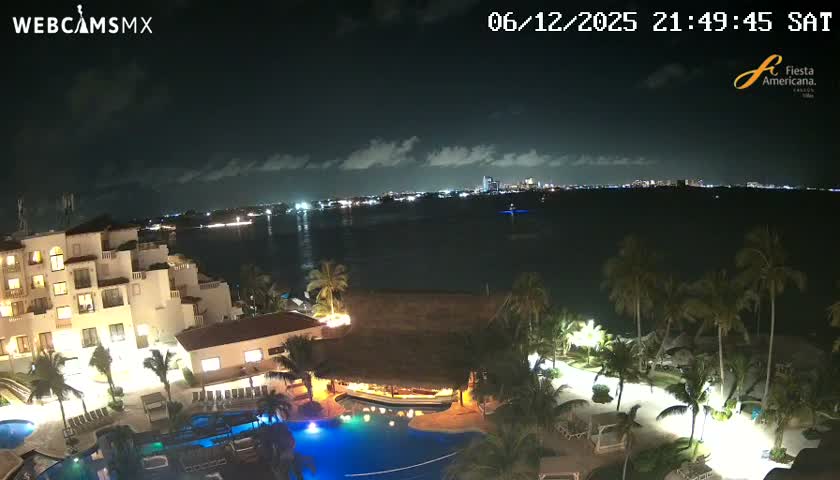 Cancún City Skyline & Carribean Coast from Fiesta Americana Live Cam - Zona Hotelera (Hotel Zone), Cancun, Quintana Roo, Mexico