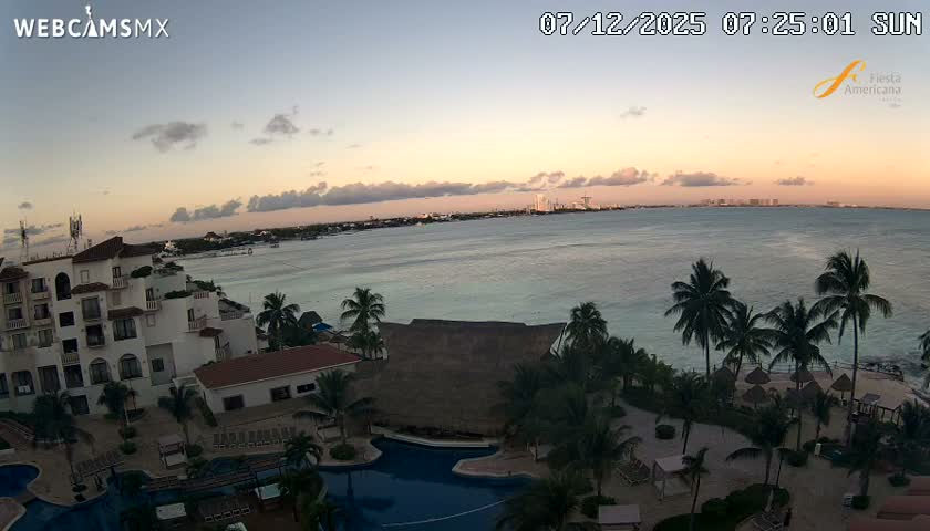 Cancún City Skyline & Carribean Coast from Fiesta Americana Live Cam - Zona Hotelera (Hotel Zone), Cancun, Quintana Roo, Mexico
