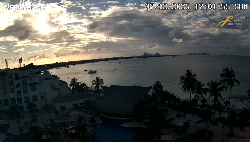 Cancún City Skyline & Carribean Coast from Fiesta Americana Live Cam - Zona Hotelera (Hotel Zone), Cancun, Quintana Roo, Mexico