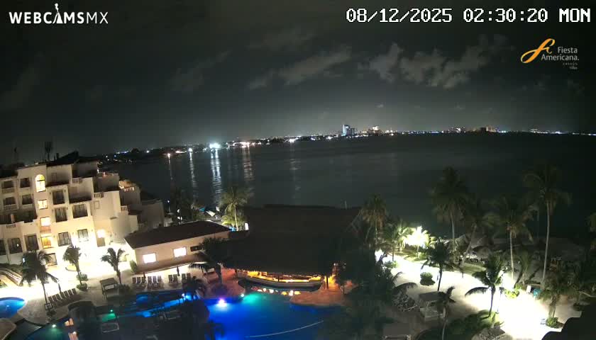 Cancún City Skyline & Carribean Coast from Fiesta Americana Live Cam - Zona Hotelera (Hotel Zone), Cancun, Quintana Roo, Mexico