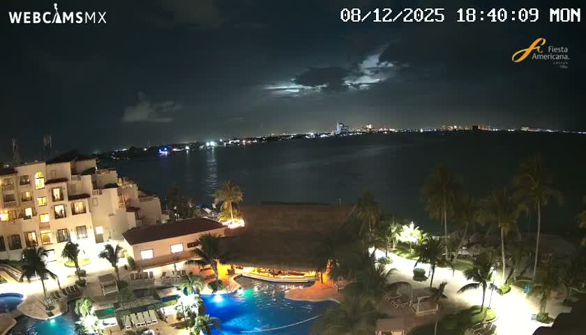 Cancún City Skyline & Carribean Coast from Fiesta Americana Live Cam - Zona Hotelera (Hotel Zone), Cancun, Quintana Roo, Mexico