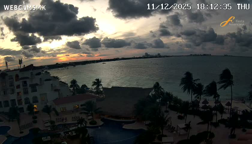 Cancún City Skyline & Carribean Coast from Fiesta Americana Live Cam - Zona Hotelera (Hotel Zone), Cancun, Quintana Roo, Mexico