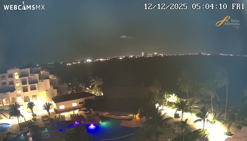 Cancún City Skyline & Carribean Coast from Fiesta Americana Live Cam - Zona Hotelera (Hotel Zone), Cancun, Quintana Roo, Mexico