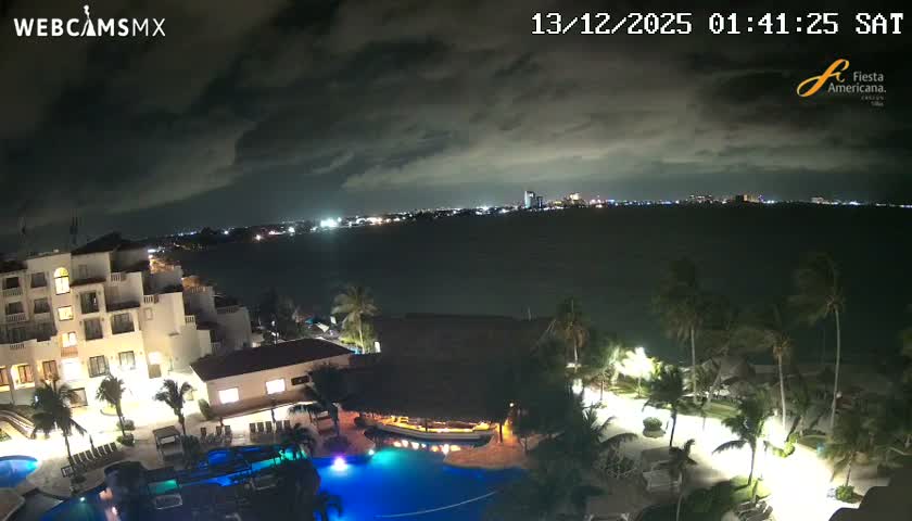 Cancún City Skyline & Carribean Coast from Fiesta Americana Live Cam - Zona Hotelera (Hotel Zone), Cancun, Quintana Roo, Mexico