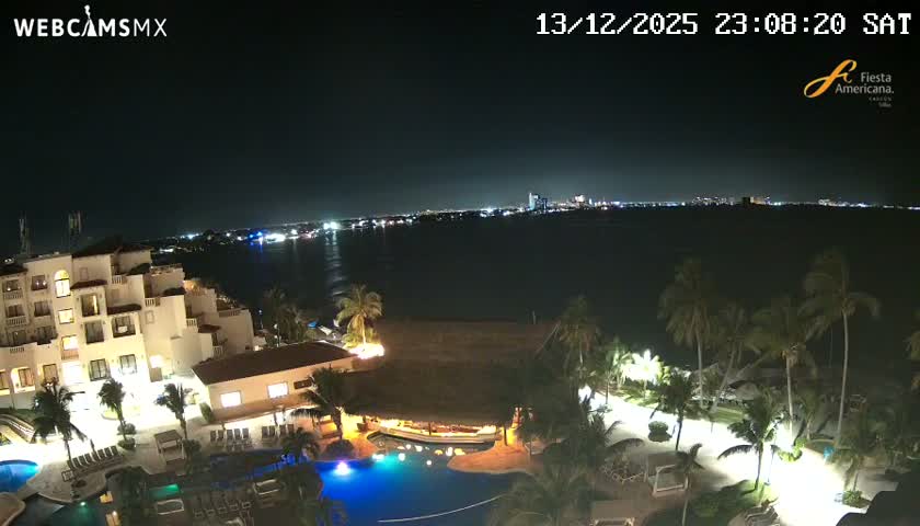 Cancún City Skyline & Carribean Coast from Fiesta Americana Live Cam - Zona Hotelera (Hotel Zone), Cancun, Quintana Roo, Mexico