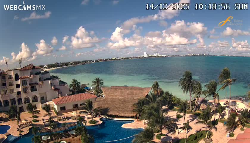Cancún City Skyline & Carribean Coast from Fiesta Americana Live Cam - Zona Hotelera (Hotel Zone), Cancun, Quintana Roo, Mexico
