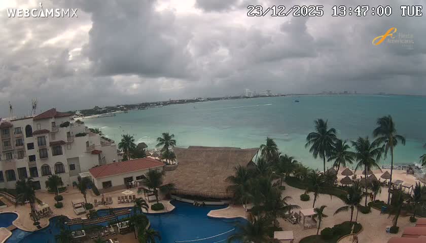 Cancún City Skyline & Carribean Coast from Fiesta Americana Live Cam - Zona Hotelera (Hotel Zone), Cancun, Quintana Roo, Mexico