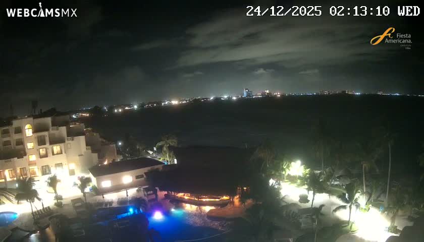 Cancún City Skyline & Carribean Coast from Fiesta Americana Live Cam - Zona Hotelera (Hotel Zone), Cancun, Quintana Roo, Mexico